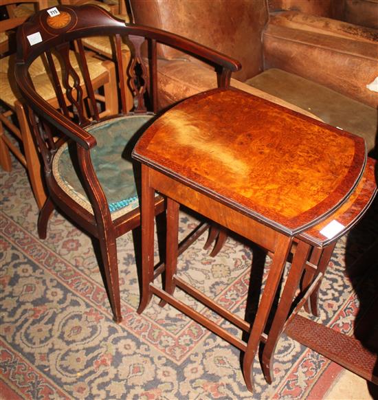 Edwardian tub chair & nest of tables